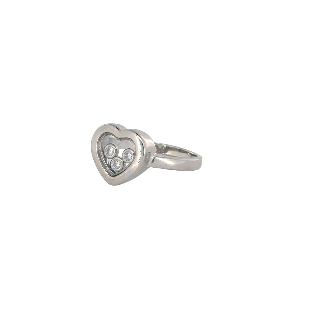 Silver diamonds heart ring