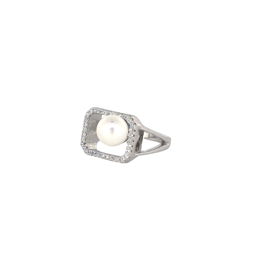 Silver Pearl-Beaded Finger Ring women