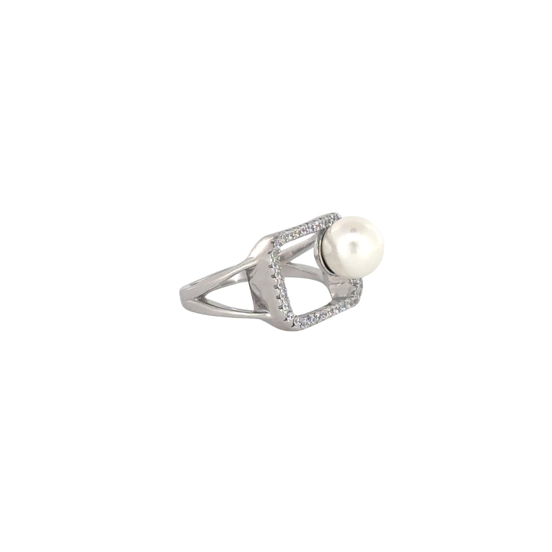 Silver Pearl-Beaded Finger Ring women