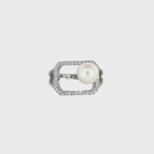 Silver Pearl-Beaded Finger Ring women